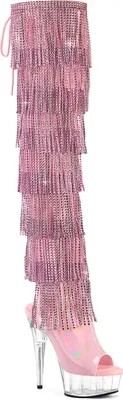 Produktbild von DELIGHT-3017HG-RSF Pleaser High Heels Plateauoverkneestiefel babypink Holo Strass Fransen