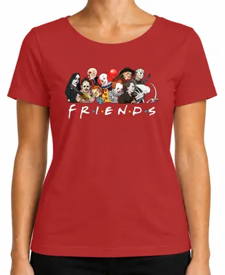 Obrázok produktu pre FRIENDS Horror Ikonen Pennywise Chucky Michael Jason Freddy Fans Damen T-Shirt, Rot, XXL