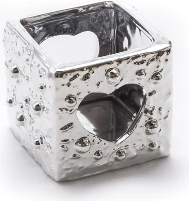 Produktbild von Keramik Teelichthalter silber Herz 7,5 x 7,5cm - 1 Stück