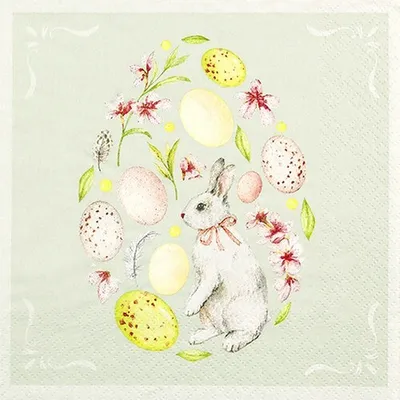 Produktbild von 20 Servietten Gentle Easter - Hase und Blumen in Eierform 33x33cm