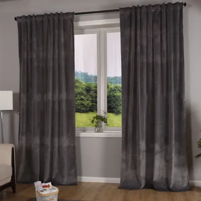 Produktbild von Verdunkelung Vorhang »Milano« Samt blickdicht Schlaufenband Tunneldurchzug Blackout Bügelband kürzbar Grau 2 Stück HxB 280x135 cm, 20357
