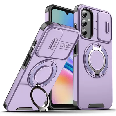 Obrázek produktu pro Dvouvrstvé pouzdro pro Samsung Galaxy A05S, s posuvným krytem fotoaparátu a magnetickým kroužkovým stojánkem Fialová