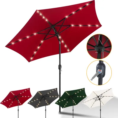Produktbild von Clanmacy Sonnenschirm Rund,Kurbel Knickbar Eisen Balkonschirm Marktschirm,neigbar,LED,270cm,Rot
