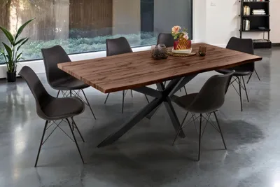 Produktbild von Esstisch Baumkante Holz-Optik Nussbaum 200 x 100 Spider-Gestell schwarz JOSY