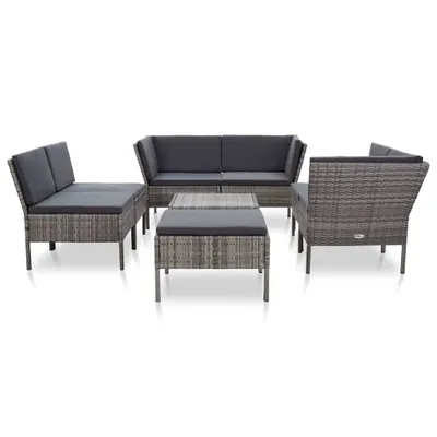 Image de vidaXL Ensemble salon de jardin 8 pièces avec coussins Poly rotin gris