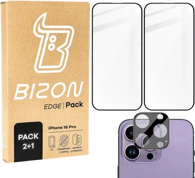 Produktbild von Bizon Edge 2x gehärtetes Bildschirmglas mit Rahmen + Kameraglas Apple iPhone 16 Pro