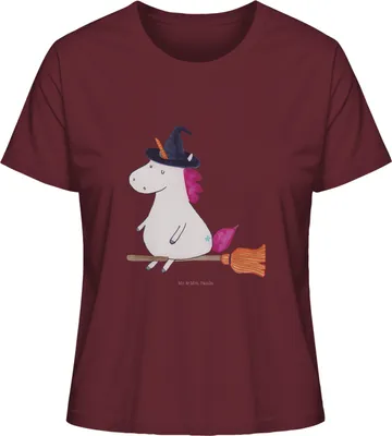 Produktbild von Mr. & Mrs. Panda Damen T-Shirt Kurzarm Einhorn Hexe Größe M - Burgundy - Geschenk, Basic, Freundin, Oberteil, Shirt, Teufel, Engel, Einhörner, Frau, Bedrucktes, Unicorn