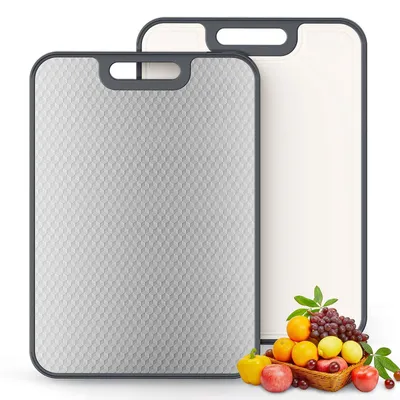 Image de Planche à découper en acier inoxydable, 44 x 31 cm, double face, en acier inoxydable/plastique, pour la viande et les légumes, facile à nettoyer, lavable au lave-vaisselle