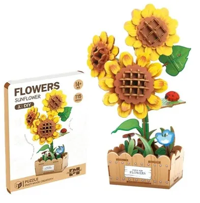Image de Fleurs en bois 3D tournesols à assembler soi-même