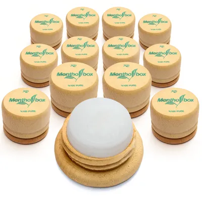 Produktbild von Mentholbox Mentholstein, Migränestein, Mentholkristalle, erfrischende und kühlende Menthol-Macaron zum Bestreichen von Stirn und Nacken 12x6g