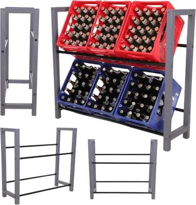Produktbild von MODO24 Getränkekistenregal 6 Kisten, Kistenregal, Getränkeregal, Kistenständer, Holz Metall, Kellerregal, 94,5x32x111,5 cm, Grau/Schwarz, RSO