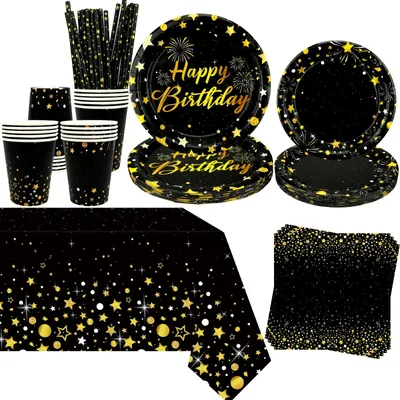 Image de Décoration de fête dorée et noire pour 20 personnes