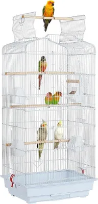 Zdjęcie produktu dla Klatka dla kanarków, papużek i papug – czarna – do użytku wewnątrz i na zewnątrz – 46 x 36 x 92 cm – w zestawie z grzędami – klatka dla małych ptaków