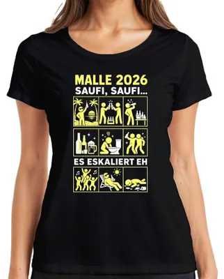 Obrázok produktu pre Malle 2026 Saufi Saufi, tričko s nápisom "Mallorca Party Ballermann", čierna farba, veľkosť XXL
