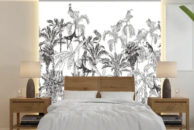 Produktbild von MuchoWow® Fototapete für Wohnzimmer oder Schlafzimmer Wandtapete Vinyl Motivtapete Dschungel - Tiere - Schwarz - Weiß - 240x240 cm - Schlafzimmer-Tapete