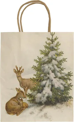 Produktbild von Geschenkpapier-Tasche mit Weihnachtsmotiv: Hirsch in Grün und Weiß