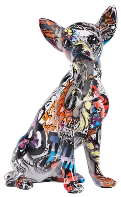 Image de Statue de Chihuahua colorée - Figurines d'animaux - Figurine de chien - Sculpture en résine - Ornement unique - Figurine d'animal