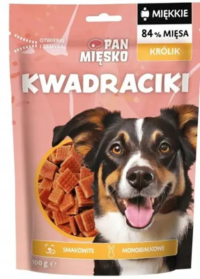 Zdjęcie produktu dla Pan Mięsko Przysmak dla psa Kwadraciki MONOBIAŁKOWE Królik 100g