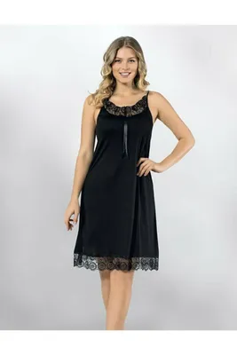 Zdjęcie produktu dla Damen Nachthemd Tunika Pyjama Tunika Schwarz S-M Kurz Schlafanzug Nachtwäsche K-69