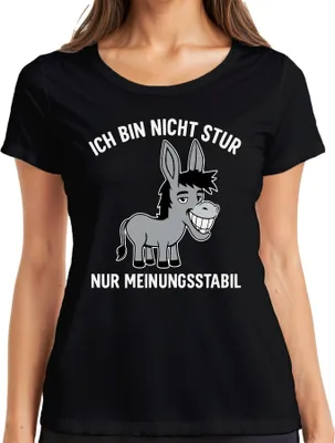 Produktbild von Ich bin nicht stur nur meinungsstabil Esel lustiger Spruch Humor Damen T-Shirt, Schwarz, XL