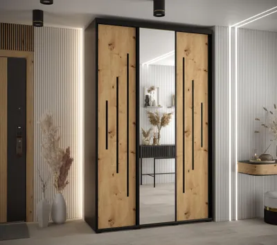 Obrázok produktu pre Šatníková skriňa YVONA 13 - 150/45 cm, čierna / dub artisan / čierna