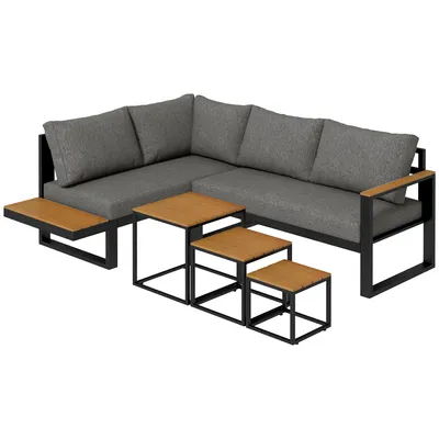Produktbild von Outsunny 5-tlg. Gartenmöbel-Set, Gartengarnitur mit Ecksofa, Doppelsofa, Couchtisch, Balkonmöbel-Set mit Sitzkissen, Gartenlounge-Set für Terrasse, Balkon, Grau