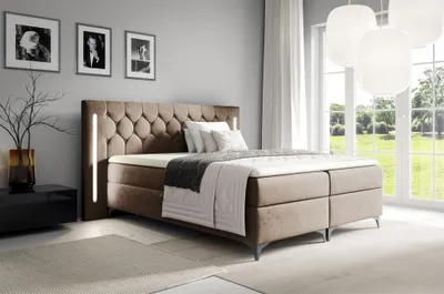 Produktbild von Boxspringbett Schlafzimmerbett ELODIE 160x220cm Braun inkl. Ambiente-LED
