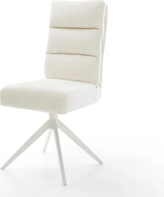 Produktbild von DELIFE Drehstuhl Pela-Flex Bouclé Soft Beige Kreuzgestell breit Weiß 360° drehbar Wippfunktion Taschenfederkern