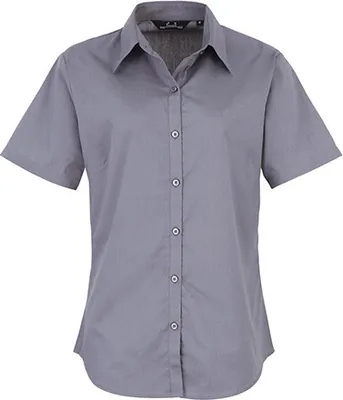 Produktbild von Premier Workwear Damen Popeline Bluse kurzarm PR302 steel 44 (XL/16)