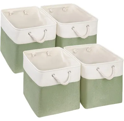 Image de Lot de 4 paniers de rangement durables pour vêtements et jouets (vert/blanc)