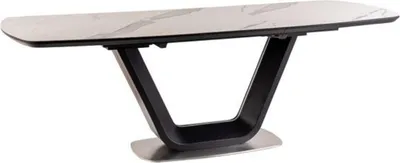 Produktbild von Casa Padrino Luxus Esstisch Weiß / Schwarz / Silber 160-220 x 90 x H. 76 cm - Ausziehbarer Küchentisch mit Tischplatte in Marmoroptik - Luxus Esszimmer Möbel