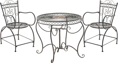 Produktbild von Outdoor Sitzgruppe LORIN - Metall Bronze 90x90x69 cm | Gartenmöbelset 2 Personen Metall Vintage Balkonmöbel Set Bistrotisch Terrassenmöbelset