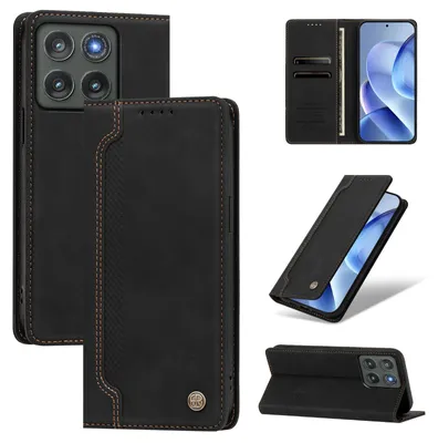 Produktbild von Handyhülle für Motorola Edge (2026), Leder Wallet Klapphülle mit Standfunktion, Stoßfeste Schutzhülle Schwarz