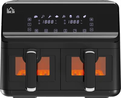 Image de Friteuse à air chaud sans huile double chambre 8 L - 2500 W - 8 programmes, écran LED, température réglable, minuterie - Noir
