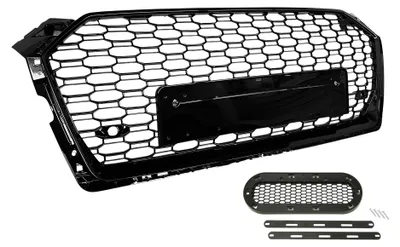 Kühlergrill Wabengrill SCHWARZ GLANZ + Emblem Halter PDC für Audi A5 F5 ab 2016 – Produktansicht