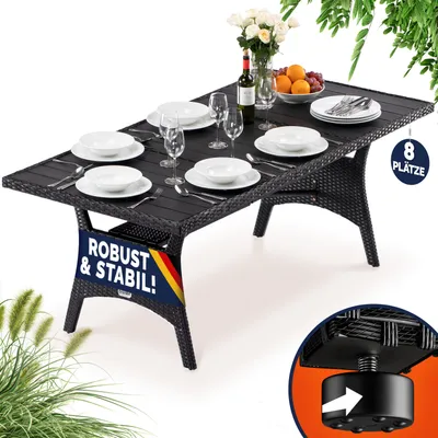 Immagine prodotto di Casaria Tavolo da Giardino in Polyrattan & WPC con Ripiano 190x90x74cm Altezza Regolabile Outdoor