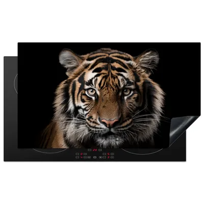 Produktbild von KitchenYeah© Herdabdeckplatte Tiger - Porträt - Schwarz - Tier , 90x52cm, Küche Deko, Glaskeramikkochfeld Herdabdeckung, Abdeckplatte fùr Kochfeld