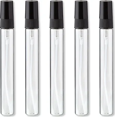Produktbild von 5x Glasfläschchen klar 10 ml mit schwarzem Zerstäuber Sprükopf Kappe