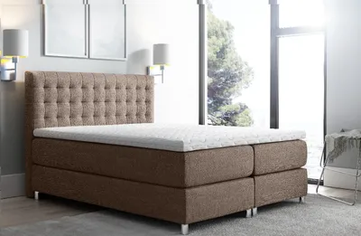 Obrázek produktu pro Vysoká čalouněná postel boxspring Luca hnědá 180 + topper