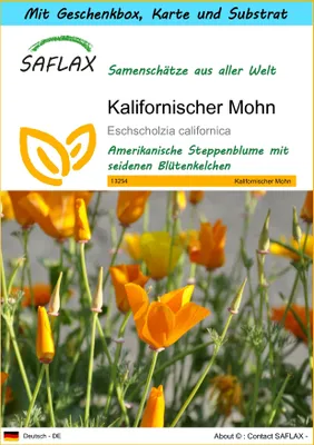 Produktbild von SAFLAX Geschenk Set - Kalifornischer Mohn - Eschscholzia californica - 1500 Samen - Mit Geschenkbox, Versandaufkleber, Geschenkkarte und Anzuchtsubstrat