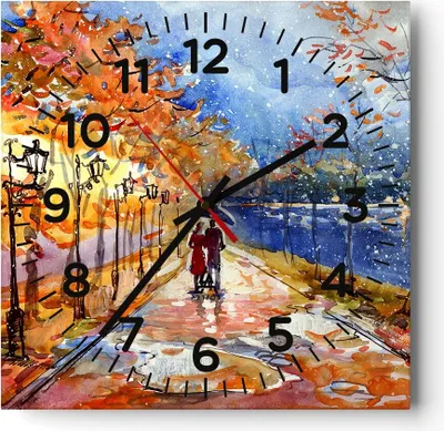 Produktbild von Wanduhr - Quadrat - Glasuhr - Park Paar Baum - 40x40cm - Schleichendes Uhrwerk - Lautlos - zum Aufhängen bereit - Dekoration Modern - Wanddekoration aus Glas - C4AC40x40-3557