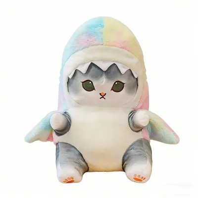 Productafbeelding van Pluche haai-kat 33 cm – Schattig knuffelhaai-kat kussen, regenboog, grijs