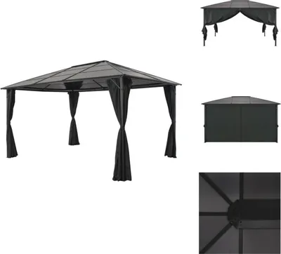 Zdjęcie produktu dla vidaXL Pawilon ogrodowy z zasłoną aluminiową 4×3×2,6 m czarny - Pawilony i namioty imprezowe