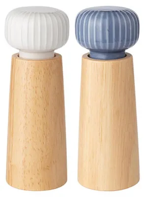 2er-Set Holz-Keramik-Gewürzmühlen, 17,5 cm, verstellbarer Mahlgrad