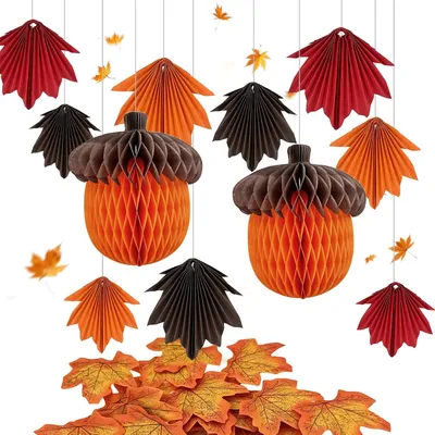 Productafbeelding van Honingraatballen hazelnoot Esdoornblad - Set van 61 - Herfstdecoratie set