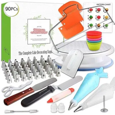 Produktbild von Bakset Kinderen mit 90 Delig - Inklusive Spuitmondjes, Spatels und Glazuurzakken - Ideal für Anfänger und Taartliebhaber