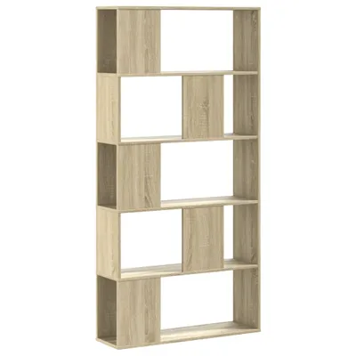 A freestanding bookshelf with multiple open compartments.