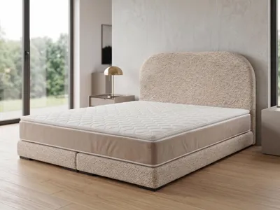 Produktbild von Polsterbett  LEON 1 mit Kopfteil, modernes gepolstertes Bett in 90 x 200 cm Farbe: Beige