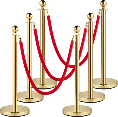 Produktbild von VEVOR 6-teiliges Personenleitsystem 96 cm Gesamthöhe Absperrung, Abgrenzungsständer Leitpfosten, Absperrständer mit 1,5 m Länge Seil für Hochzeiten, Hotels, Ausstellungen Goldener Absperrständer