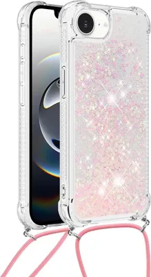 Produktbild von iPhone 16e / 17e Hülle - Coverup Liquid Glitzer Back Cover mit Handykette - Rosa